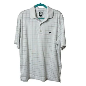 Camisa Polo FJ Para Hombres L Golf Rendimiento Geométrico Cuadros Blanca Elastizada LEER - Imagen 1 de 14