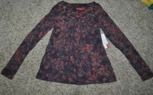 Womens Shirt Elle Purple Orange Floral 3/4 Long Sleeve Top $30-size M - Picture 1 of 4