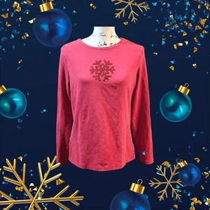 Liz Claiborne langärmeliges rotes Shirt Größe Large mit Schneeflocke - Bild 1 von 20
