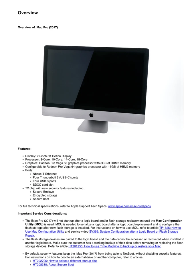 Apple iMac Pro 2017 Guía del técnico Manual de servicio Foto 1 de 4