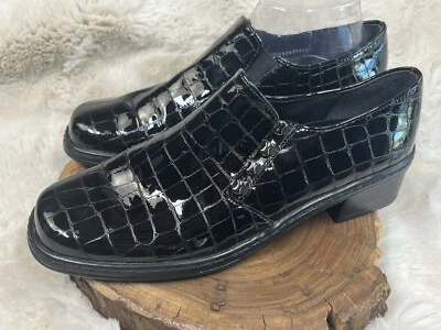 Zapatos de tacón de cuero negro Gabor para mujer zapatos sin cordones 6,5 con patrón de cocodrilo Foto 1 de 4