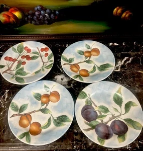 Set/4 Williams Sonoma Fruit Blue Lattice Salad / Lunch Plates Made in Italy - Picture 1 of 8