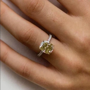 7.5 MM 1.8 Ct Solitaire Canary Yellow Cushion Cut Moissanite Ring 10k White Gold - Picture 1 of 3