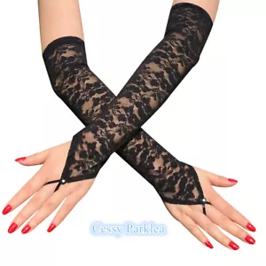 SD101 Fingerless Lace Gatsby 20s Costume Gloves Burlesque Flapper Black WhiteRed - Bild 1 von 8
