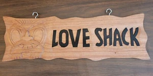 LOVE SHACK Wooden Tiki Hanging Sign Plaque 22.5inx7.25in Made in Indonesia - Picture 1 of 6