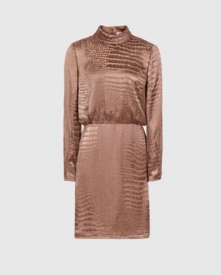 REISS Emma Silk Burnout Snake Print Bronze Short Dress UK 10 Silk Blend VGC - Image 1 of 4
