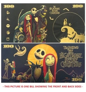 Billete de Pesadilla antes de Navidad coleccionable Disney chapado en lámina de oro 24k 3/3 - Imagen 1 de 1