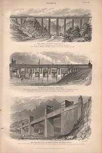 1874 Estampado ~Puente~ Gran Crumlin Hierro Viaducto Alta Level Puente Tubular - Imagen 1 de 2