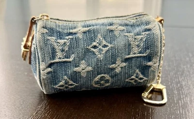 Vintage 2006 Louis Vuitton Monogram Trousse Speedy Pouch PM Blue Denim Keychain - Image 1 of 4