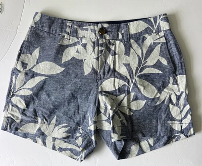 "Pantalones cortos antiguos azul marino para mujer azul floral mezcla de lino talla 2 entrepierna de 4""" Foto 1 de 4