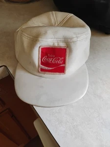 Rare Vtg 80's 90's Coca-Cola Trucker Snapback Hat Cap White Leather Rare See Pic - Picture 1 of 7