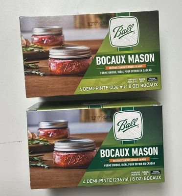 Ball Elite Squatty Mason Jars Wide Mouth, Lot of 2 X 4 Jars 1/2 Pint. 8oz. NIB - Image 1 of 2