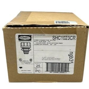 New Hubbell SHC1023CR Cord Connector Nylon NPT Hub Size 1/2" 25 Pcs Full Box New - Picture 1 of 11