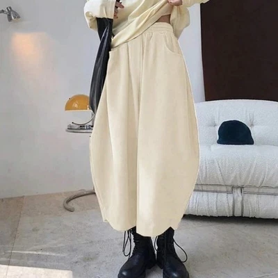 Womens Japanese Loose Wide Legs Cropped Harem Pants Casual Bloomers Trousers^- - Image 1 of 4