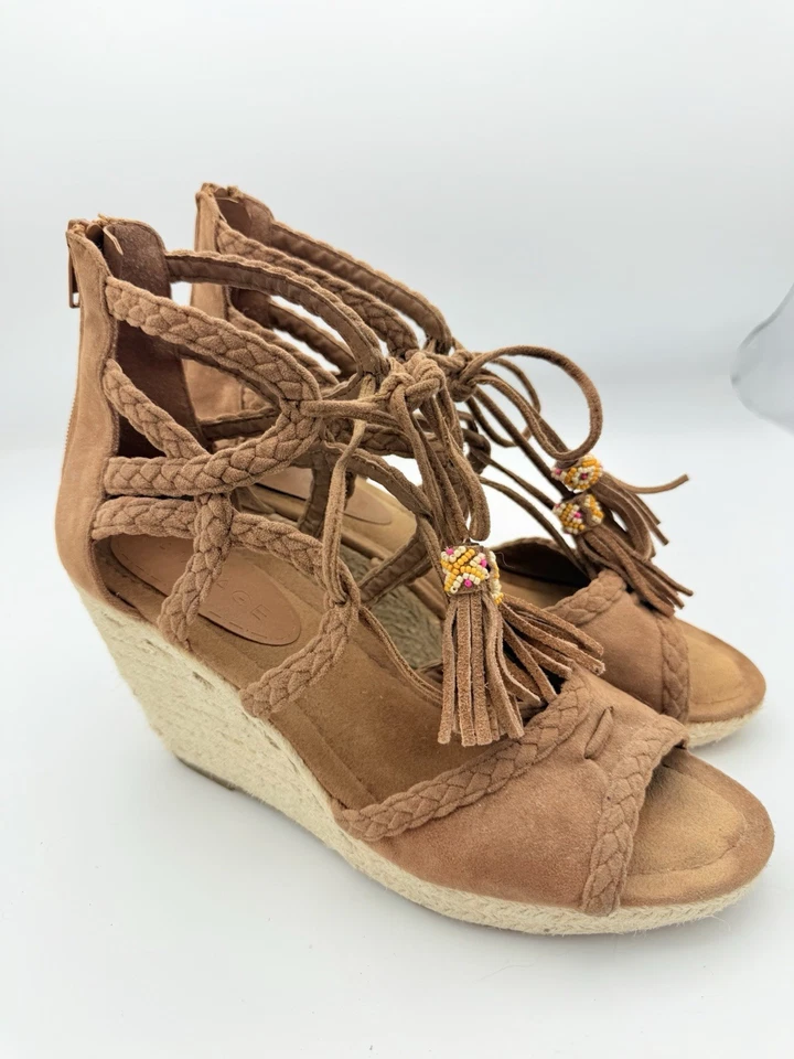 Rampage Sz 7.5 brown suede wedge Gladiator Espradrill women sandal Platform 1634 - Image 1 of 4