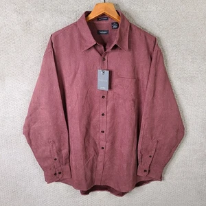 Van Heusen Shirt Mens XL Burgundy Soft Suede Button Down Polyester Red NEW - Picture 1 of 10
