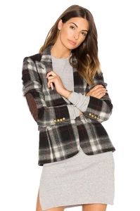 SMYTHE NEU spitzes Revers grau kariert Print braun Leder Ellenbogenpolster Jacke Blazer 2 - Bild 1 von 5