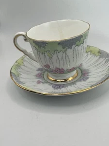 Royal Stafford Art Deco Teacup Set Hand Colored on Transfer Foliage 1930s - Picture 1 of 13