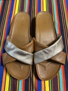 Cole Haan Grand OS Leder braun & gold Sandalen kreuz und quer - neu mit Karton - Bild 1 von 5