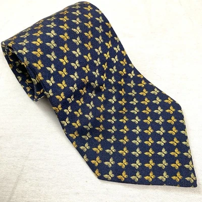 Smithsonian Navy Blue & Gold Silk Butterfly Novelty Print Tie Gift Foulard Work - Image 1 of 4