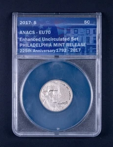 Jefferson 2017-S níquel mejorado UNC ANACS 225 aniversario EU70 primero de 500 BB137 - Imagen 1 de 2