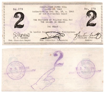 Filipinas Palawan Brooke's Point 1943 2 pesos S915 XF RARO Foto 1 de 3