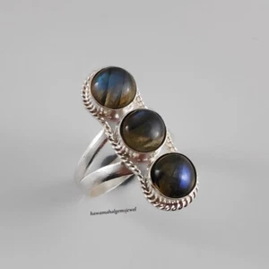 Handmade Natural Flashy Labradorite 925 Sterling Silver Ring Fine Jewelry Stone - Picture 1 of 8