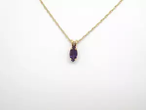 Auténtico Colgante Pequeño de Oro Amarillo 14k, Amatista en Forma de Marquesa Nuevo - Imagen 1 de 8