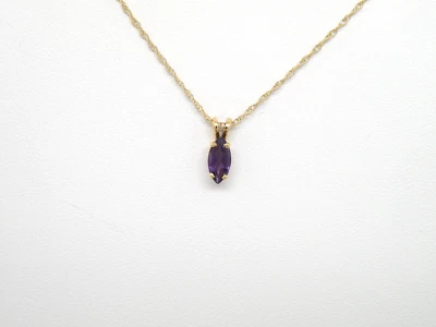 Autêntico pingente pequeno de ouro amarelo 14k, ametista em forma de marquesa novo - Imagem 1 de 4