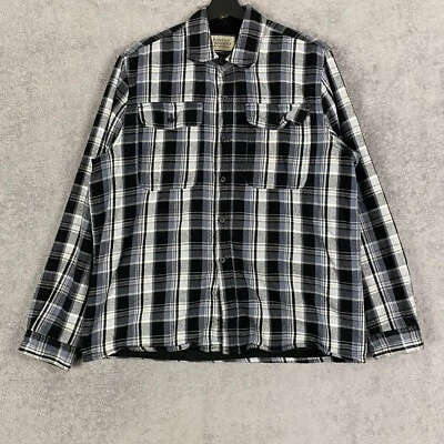 Boston Traders Shirt Jacket Mens L Black Blue Plaid Fleece Lined Shacket Classic - Image 1 of 4