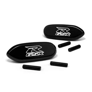 Mirror Block Off Base Plates Engraved Black Set for Suzuki GSXR 600 750 1000 - Picture 1 of 8