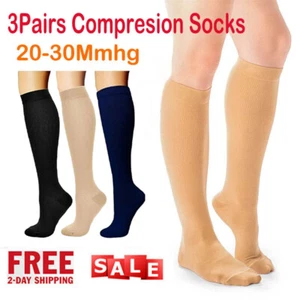3X Women Men Medical Compression Socks Knee High Support Hose Varicose Stockings - Picture 1 of 15