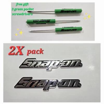 2PK SNAP ON TOOL BOX LOGO EMBLEM Chrome Plastic Badge Decal 8" + 3 Green Drivers - image 1 of 4