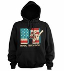 MTV USA AMERICA FLAG LOGO DISTRESSED PRINT BLACK PULLOVER HOODED SWEATSHIRT 
