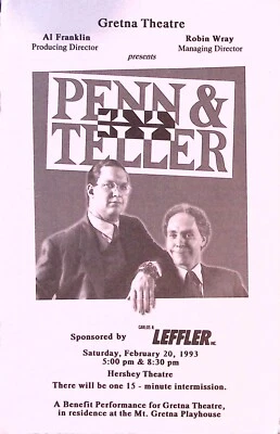Programa Penn & Teller 1988 Hershey Theatre Gretna Playhouse Foto 1 de 4