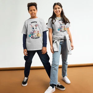 Happy Birthday Bunny, Youth Classic Cotton Tee Round Neck Unisex T-shirt - Picture 1 of 10