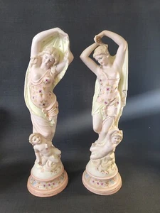 Antique Offset Pair Porcelain Bisque Lady/Baby Statues German Austrian - Picture 1 of 15