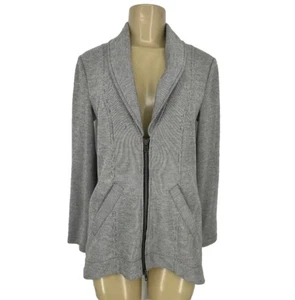 Cabi XS Drop Off Zip Knit Blazer Jacket Gray Striped Pockets High Low 39-13 - Picture 1 of 9