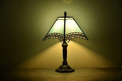 Lámpara de mesa Tiffany estilo media luna azul lámpara de noche para decoración antigua H14" Foto 1 de 4