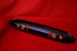 Antikes Bristol blaues Glas Nudelholz - Union Flagge & französische Tricolore - Bild 1 von 4