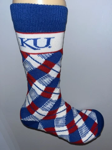 KANSAS JAYHAWKS NCAA MENS LOGO ARGYLE MIX CREW DRESS SOCKS LARGE Q Cover