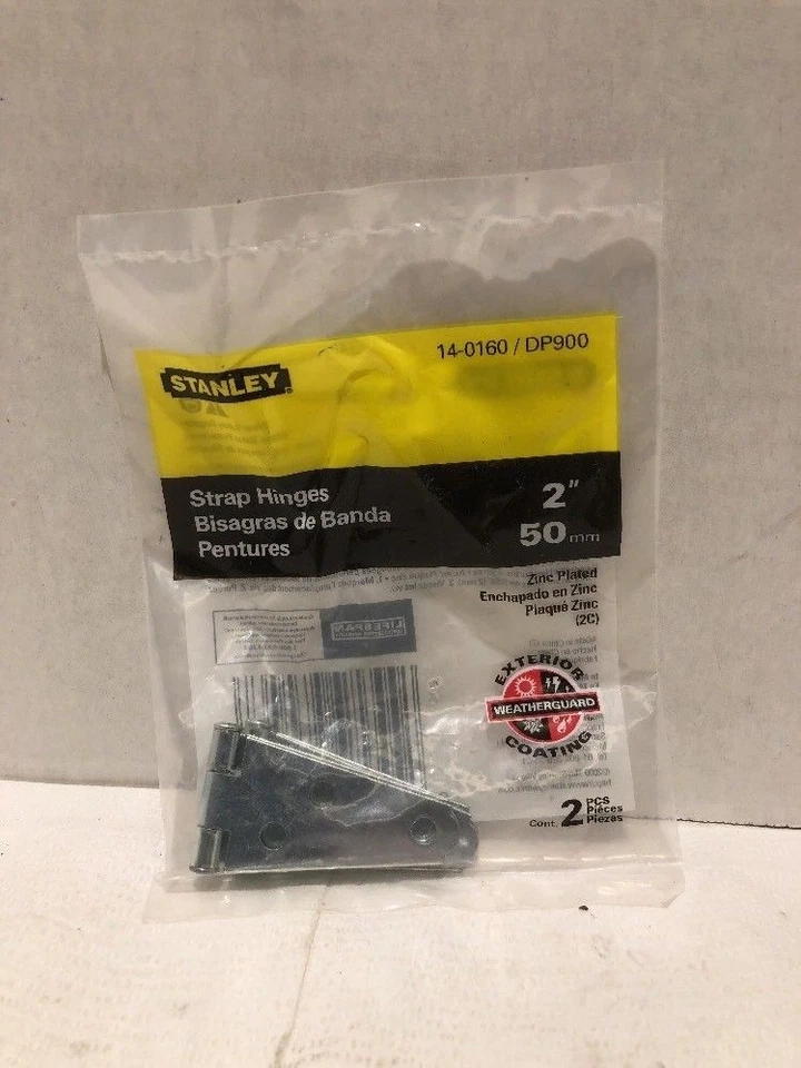 Bisagras de correa Stanley 2" chapadas en zinc 2 piezas WeatherGuard 14-0160/DP900-LOTE DE 7 Foto 1 de 1