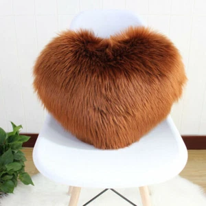 Heart Shaped Fluffy Faux Fur Plush Throw Pillow Case Shaggy Sofa Cushion Cover - Picture 1 of 37