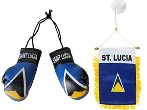 St Lucia mini Banner Flag Car Rearview Mirror  Lucian Boxing Glove Map Country  - Picture 1 of 3