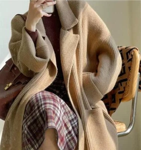 Womens Fashion Winter Lapel Long Sleeve Loose Kniting Cardigan Sweaters Coats - Picture 1 of 15