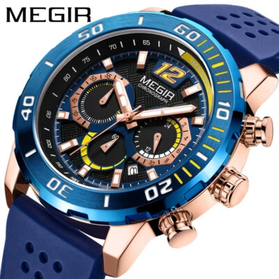 MEGIR Multifunción Hombre Deporte Cuarzo Reloj Pulsera Correa Silicona Cronógrafo Reloj Foto 1 de 4