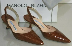 Nuevo Manolo Blahnik Carolyne Marrón Caimán Cocodrilo Zapatos de Tacón Gatito 36 - Imagen 1 de 9