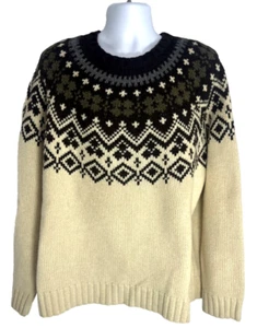 Vtg J. Crew Sweater Mens XL Nordic Fair Isle Ivory Brown Alpaca Lambswool Ski - Picture 1 of 10