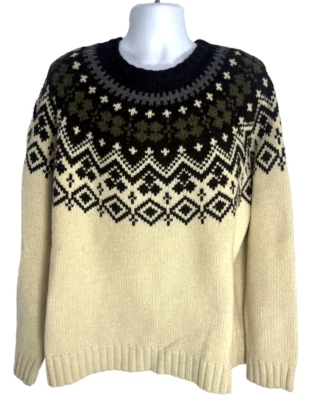 Vtg J. Crew Sweater Mens XL Nordic Fair Isle Ivory Brown Alpaca Lambswool Ski - Image 1 of 4