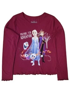 Disney Girls Frozen 2 Elsa Anna Olaf Maroon Red Long Sleeve Tee T-Shirt L 10-12 - Picture 1 of 1